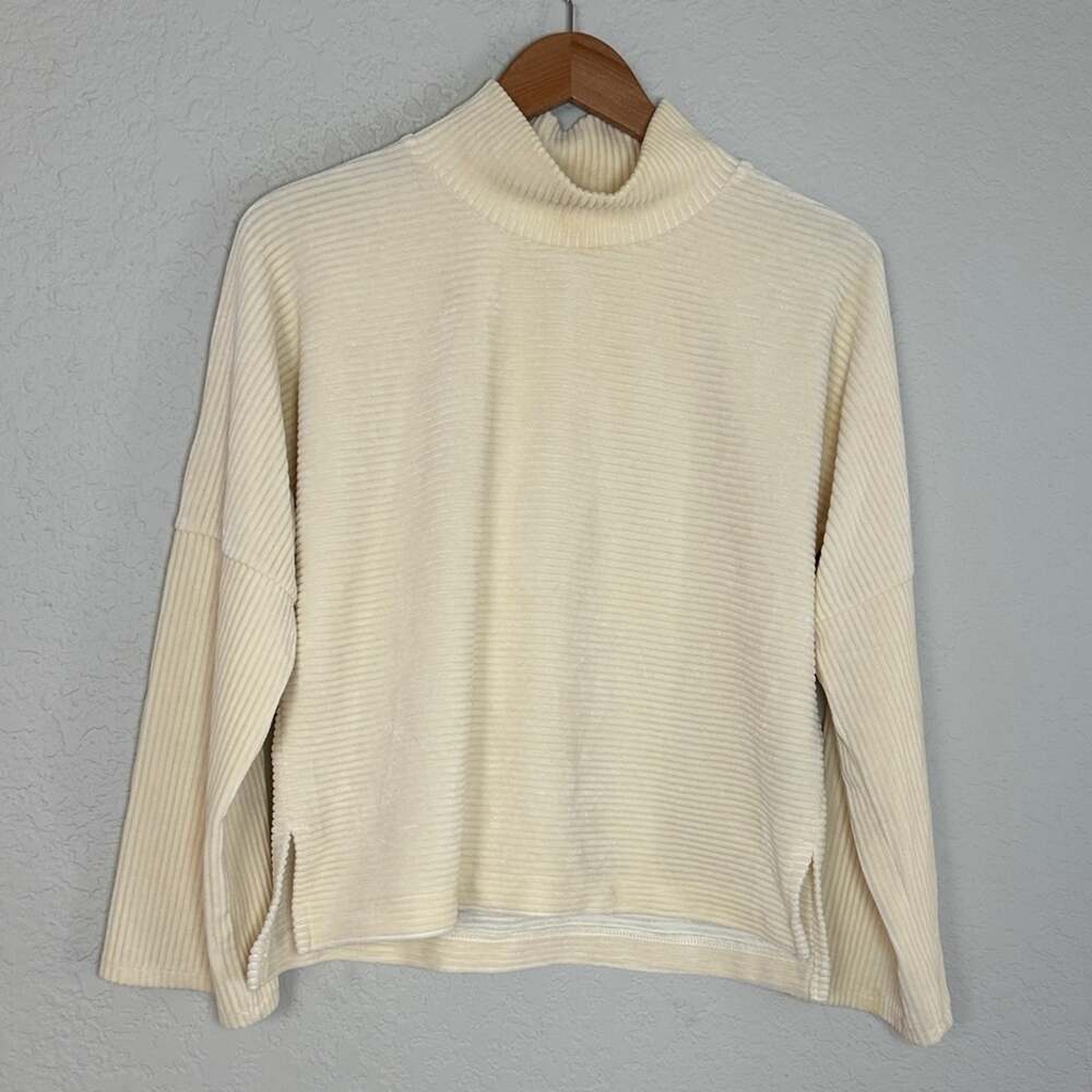 Madewell Velour Corduroy Ribbed Mockneck Sweater Boxy Butter Yellow Cream Small